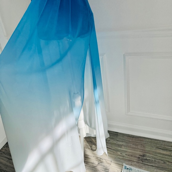 BeBe Blue Ombre Maxi Dress / Romper + Built In Shorts Maxi Sheer Deep V Neck - Picture 13 of 17